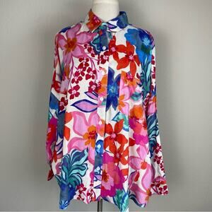 Lulu and Rose Multicolor Floral Long Sleeve Button Down Linen Blend Shirt NWT Me